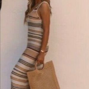 NWT! House of Harlow 1960 Womens Brown Crochet Knit Striped Midi Dress Sz M